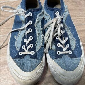 Vans Denim Blue and White Distressed Sneakers